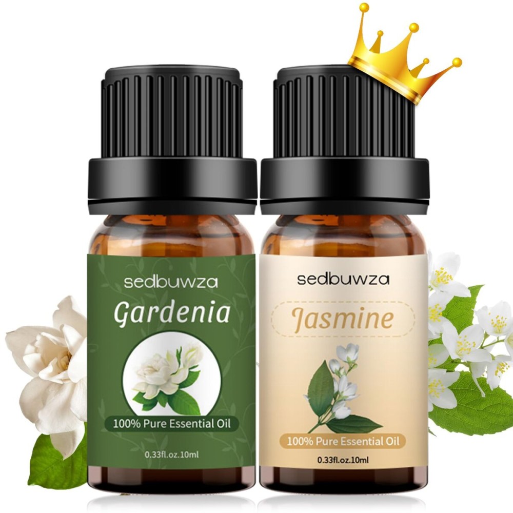 Sedbuwza Gardenia Jasmine Essential Oil Set, Gardenia Fragrance Oil Jasmine Scent Oil Set for Diffuser, Aromatherapy, Massage, Soap, Candle Making 2 x 10 ml