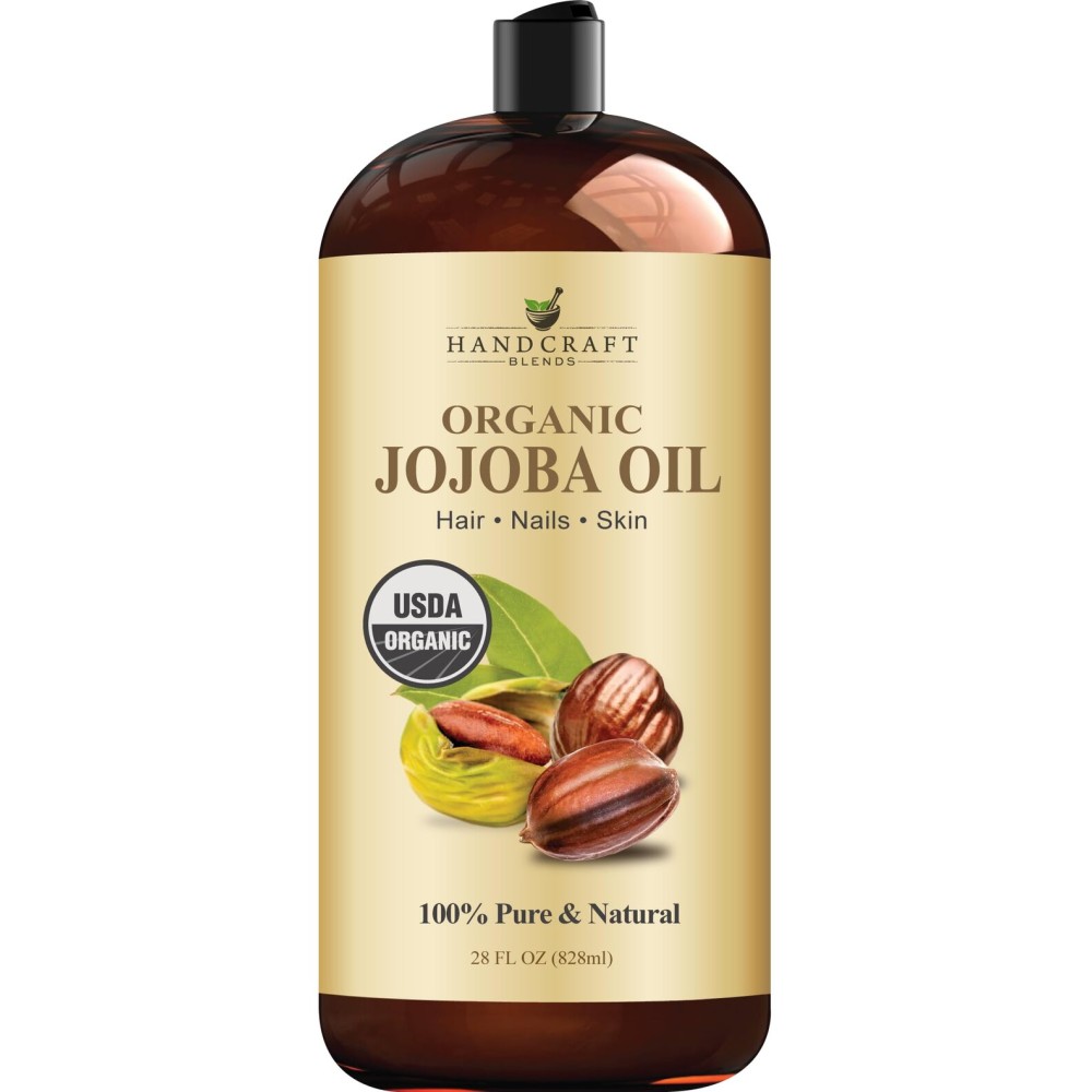 Handcraft Blends USDA Organic Jojoba Oil | Cold-Pressed | 28 Fl Oz | 100% Pure & Natural | for Hair, Skin & Face | Premium Grade Carrier Oil | for Massage & Aromatherapy | Hexane-Free