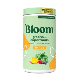 Bloom Nutrition Superfood Greens Powder, Digestive Enzymes with Probiotics and Prebiotics, Gut Health, Bloating Relief for Women, Chlorella, Green Juice Mix with Beet Root Powder, 60 SVG, Mango