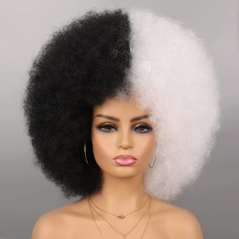 G&T Wig Black and White Wig for Women Costume Short Afro Puff 70s Wig for Cosplay Halloween Party (Half Black Half White)
