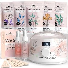 Tress Wellness Waxing Kit for Sensitive Skin, Safe for Face & Skin, Prep & Aftercare Spray, Easy to Use, At-Home Kit for Face, Bikini, Brazilian & Full Body - Digital Display, Watercolor White