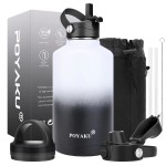 Water Bottle Insulated 32oz 40oz 64oz 128oz Straw Lid Spout Lid & 3 Lids, Leak Proof, Vacuum Insulated,Stainless Steel Water Bottle Wide Mouth for Sports, Gym or Office (64oz Day & Night, 64 oz)