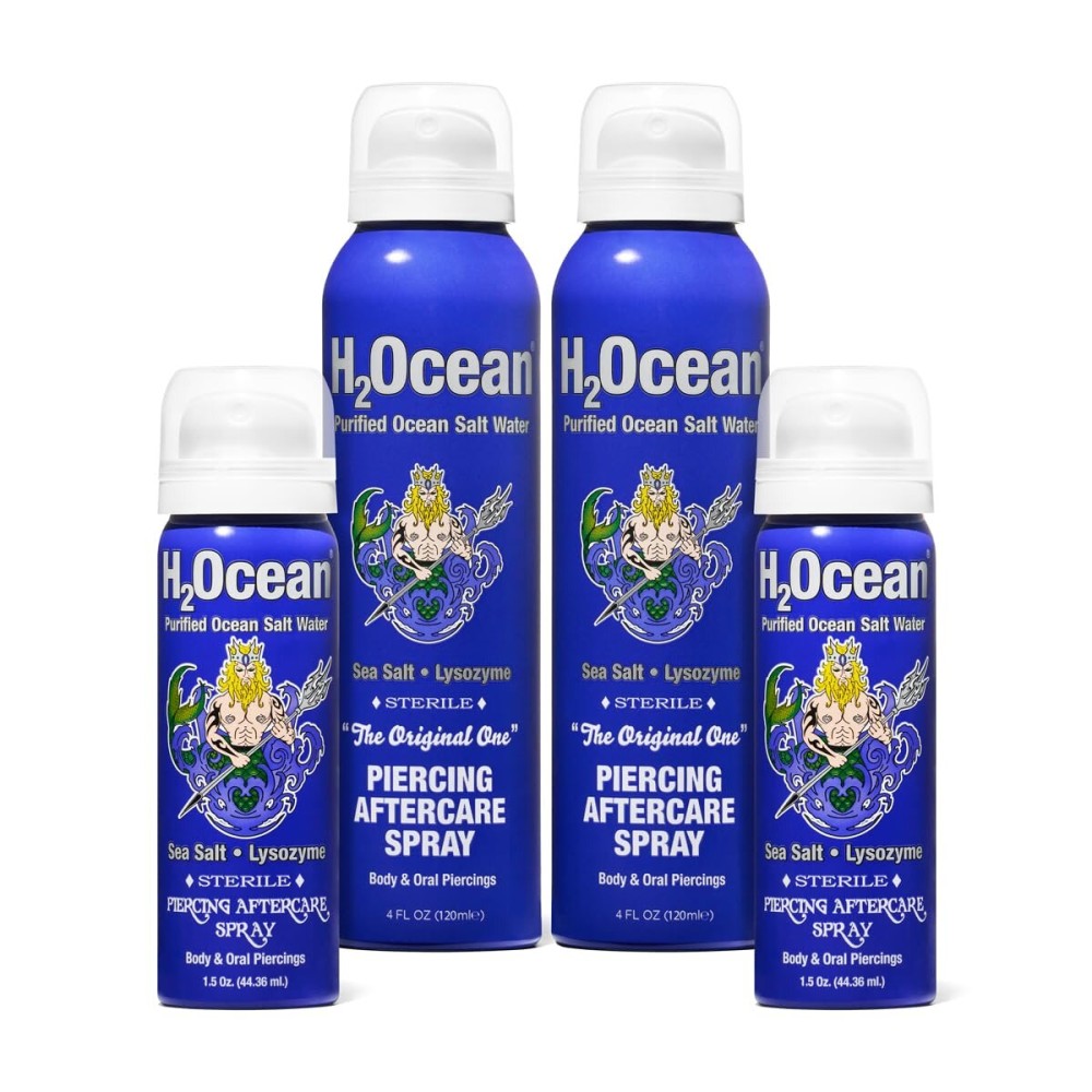 H2Ocean 2+2 Piercing Aftercare Spray Bundle Sea Salt Keloid & Bump Treatment, Wound Care Spray