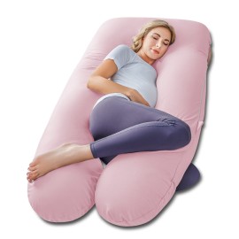 Meiz Pregnancy Pillows, Pregnancy Pillows for Sleeping, Pregnancy Body Pillow Cooling, Maternity Pillow for Pregnant Woman with Cooling Jersey Cover, Pink