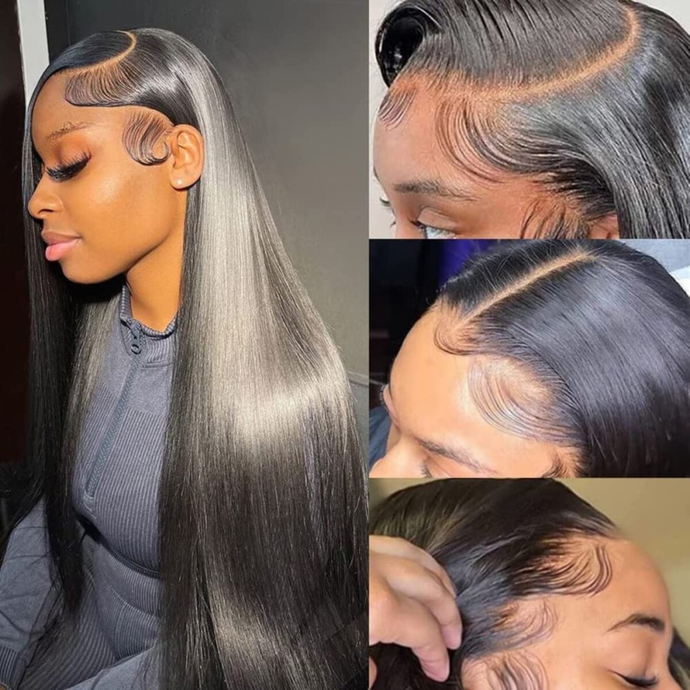 Subella 13x5 HD Straight Lace Frontal Wig Pre Plucked Hairline with Baby Hair Glueless 180% Density Transparent Lace Front Human Hair Wigs for Black Women Natural Black Color (30inch)