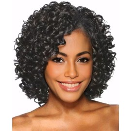 XIUFAXIRUSI XIUFAXIRUSI Short Curly Wigs for Black Women Black Kinky Curly Afro Wig with Side Bangs Natural Synthetic Full Hair Wig