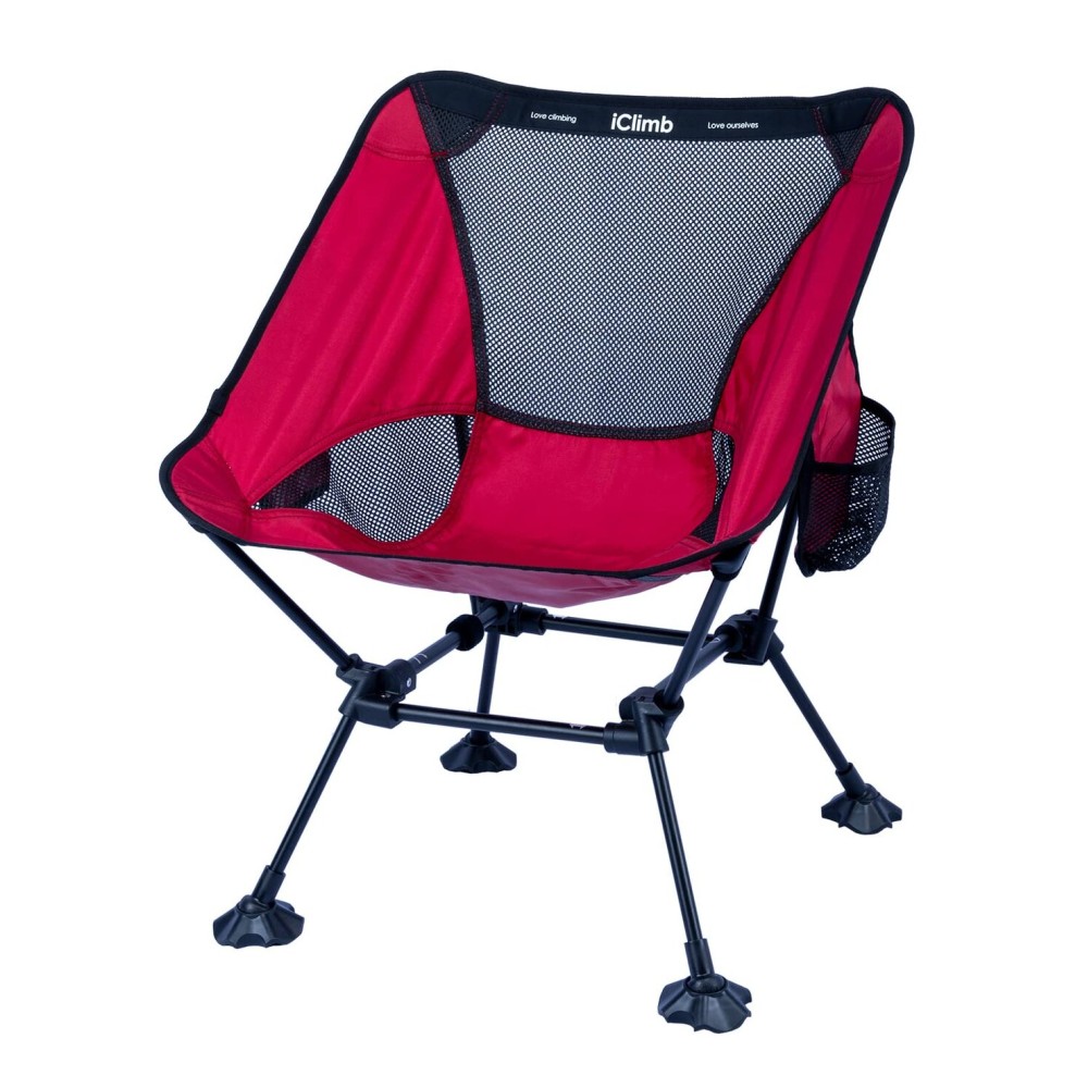iClimb Ultralight Compact Camping Folding Beach Chair with Anti-Sinking Large Feet and Back Support Webbing (Red - Square Frame)