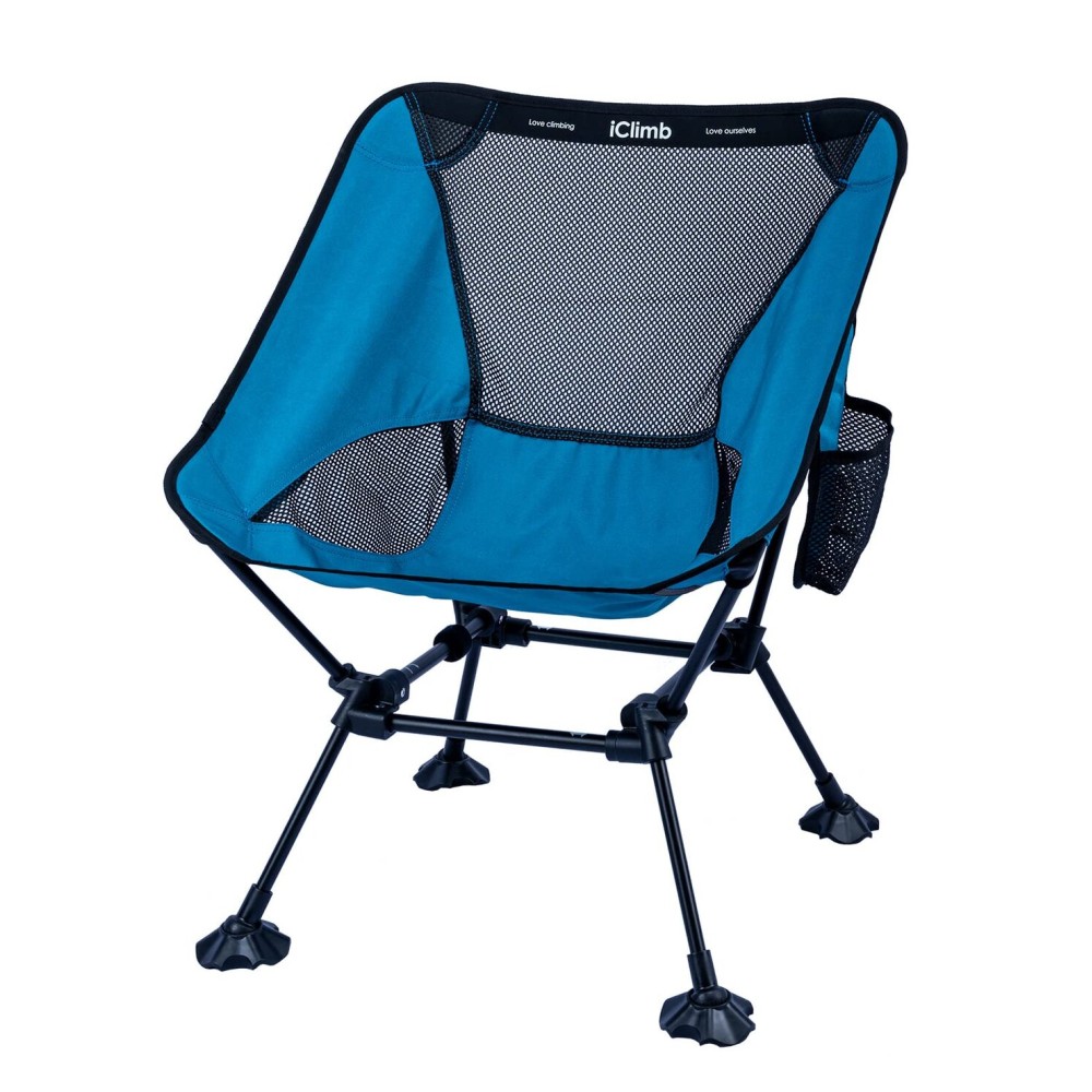 iClimb Ultralight Compact Camping Folding Beach Chair with Anti-Sinking Large Feet and Back Support Webbing (Blue - Square Frame)
