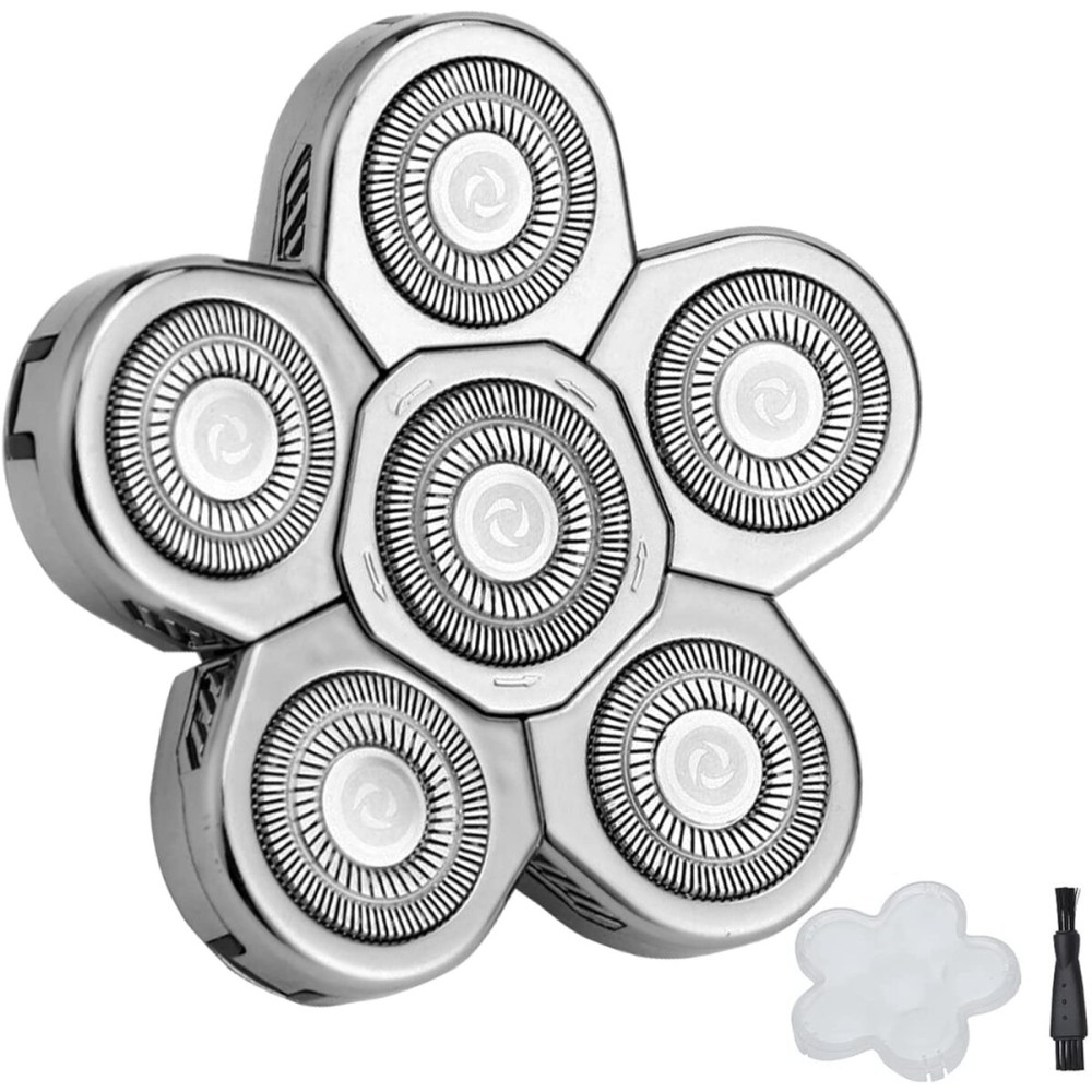 6 Blades Shaver Replacement Heads Electric Razor Blade Replacement Blades for Bald Men Shaver Replacement Blade with Blade Cover (Silver)