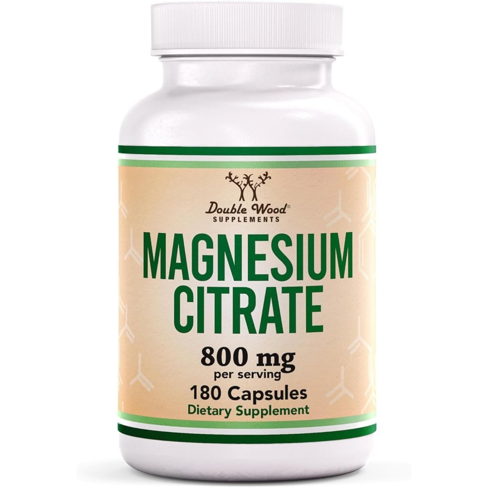 Magnesium Citrate 800mg, 180 Capsules, Digestion & Constipation Support, Vegan Safe, Non-GMO, Double Wood Supplements