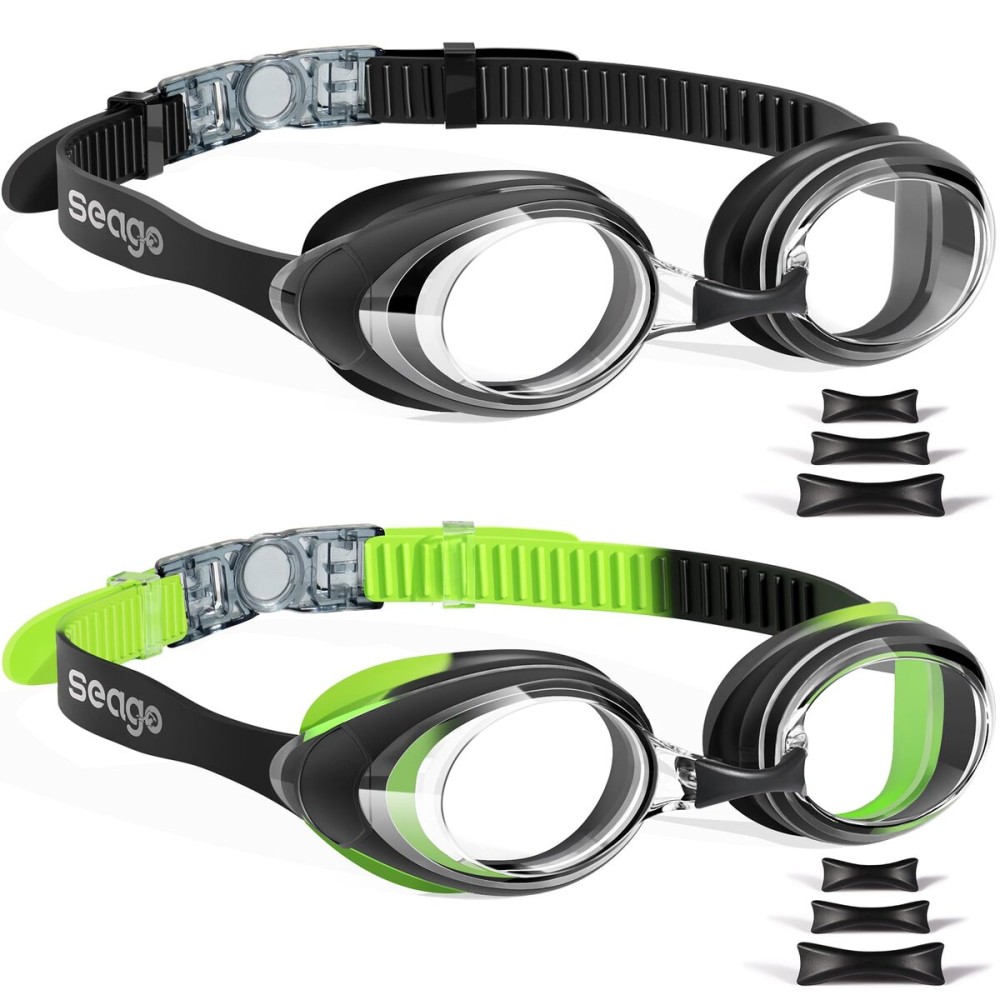 Swimming Goggles 2 Pack Swim Goggles Anti Fog Goggles Adult Swimming UV Protection Fit for Adult Men Women Youth Junior, No Leaking Soft Silicone Seal Flat Lens Clear Vision, 3 Sizes of Nose Bridge