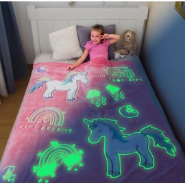 Glow in The Dark Unicorn Blanket for Girls, Fluffy Pink Plush Throw Blanket, Soft Cozy Fleece Kids Bedding, Fuzzy Warm Snuggly Unicorn Gift, Cute Decorative for Girls Bedroom, Sofa, Travel, 50 x 60