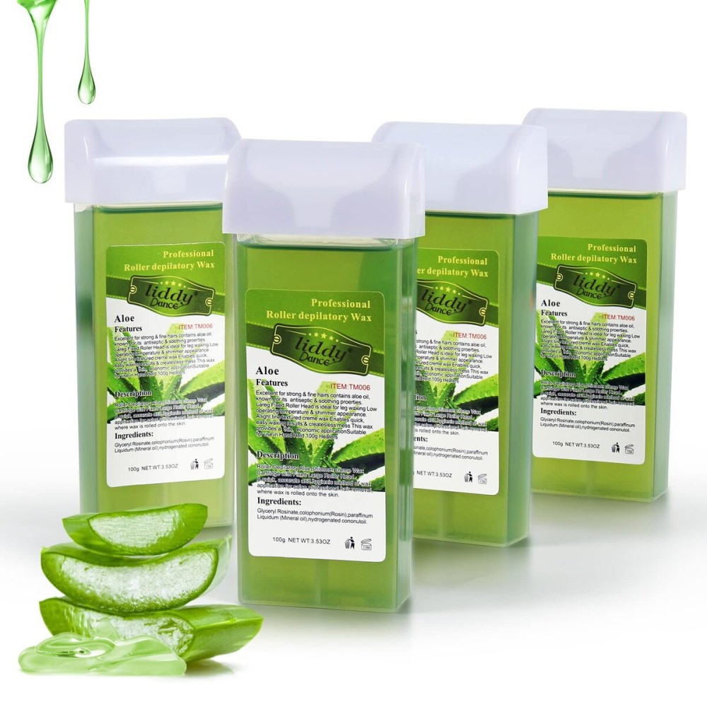 Liddy Dance Hair Removal Wax, Wax Refill, Soft Wax Roller Cartridge for Roll on Waxing Kit, Aloe Depilatory Rolling Wax for Sensitive Skin, 4 Pack (14.1 OZ)