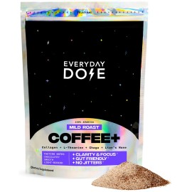 Everyday Dose Premium Adaptogenic Mushroom Coffee with Grass-Fed Collagen, Chaga, Lions Mane & L-Theanine for Better Focus, Energy, Digestion, Skin, and Immunity 30 Servings