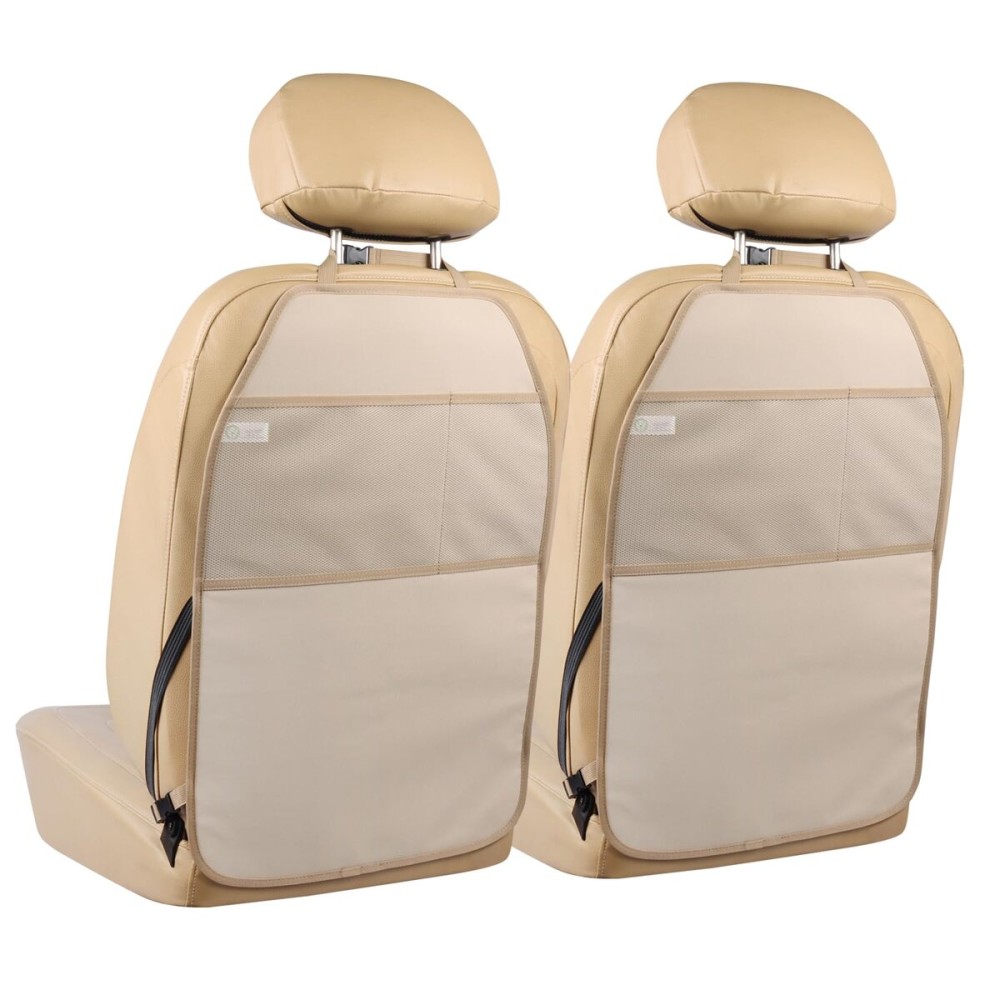 Viaviat Car Seat Protector Large Kick Mat 2 Pack Durable Water Resistant Auto Seat Back Covers with 2 Mesh Pockets Protection Against Dust Mud Scratches (Beige-A, 2-Pack)