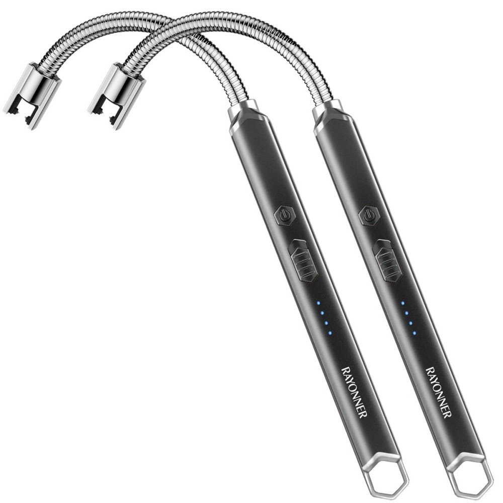 Rayonner USB Rechargeable Electric Candle Lighter Windproof Plasma Arc Lighter with Flexible Neck for Deep Jars, BBQ, Camping Flameless Fire Starter Christmas Stocking Stuffers Gift (Black&Black)