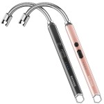 RAYONNER USB Rechargeable Electric Candle Lighter Windproof Plasma Arc Lighter with Flexible Neck for Deep Jars, BBQ, Camping Flameless Fire Starter Christmas Stocking Stuffers Gift (Black&Rose Gold)