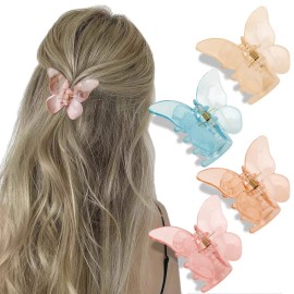 ATODEN Butterfly Hair Accessories - 4 Pcs Transparent Acrylic Claw Clips for Women\'s Thick, Thin, and Medium Hair