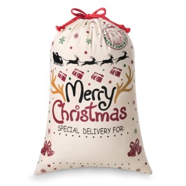HBlife Canvas Santa Sack, 19.7 X 27.6 Inch Large Santa Bags for Gifts, Personalized Christmas Sacks for Presents with Drawstring, Style 18
