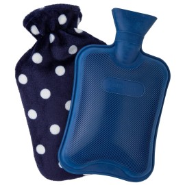 HomeTop Premium Classic Rubber Hot or Cold Water Bottle with Soft Fleece Cover (2 Liters, Navy Blue)