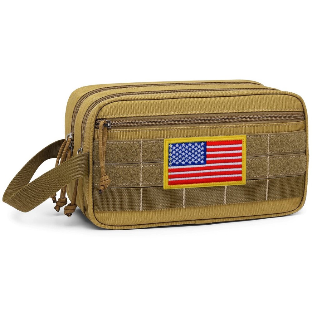 TACTICISM Toiletry Bag for Men - Dry Wet Separate Hygiene Bag Travel Toiletry Bag, Tactical Molle Dopp Kit for Men with Water-Resistant Shaving Bag for Adult Women for Travel, Brown