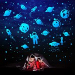Glow in The Dark Stars for Ceiling, Solar System Wall Stickers for Kids, Planet Wall Decals, Glowing Stars, Space Decor for Boys Room, Galaxy Astronaut Rocket Spacecraft Alien Decoration (Blue)