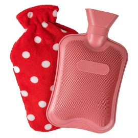 HomeTop Premium Classic Rubber Hot or Cold Water Bottle with Soft Fleece Cover (2 Liters, Red/Red Polka Dot)
