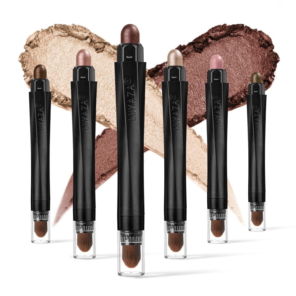LUXAZA 6PCS Cream Eyeshadow Stick Makeup Sets, Neutral Red brown Eyeshadow Pencil,Metallic And Matte Shimmer Eye Shadow Eye Brightener Stick Pencil Crayon, A06-Pink Neutral