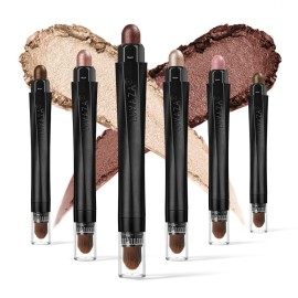 LUXAZA 6PCS Cream Eyeshadow Stick Makeup Sets, Neutral Red brown Eyeshadow Pencil,Metallic And Matte Shimmer Eye Shadow Eye Brightener Stick Pencil Crayon, A06-Pink Neutral