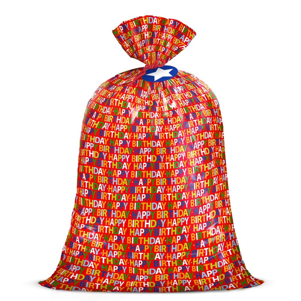 WRAPAHOLIC 56 Large Birthday Plastic Gift Bag - Red Happy Birthday Jumbo Bike Bag Gift Wrap for Baby Shower, Kids Birthdays, Parties, Celebrating, or Any Occasion - 56 H x 36 W