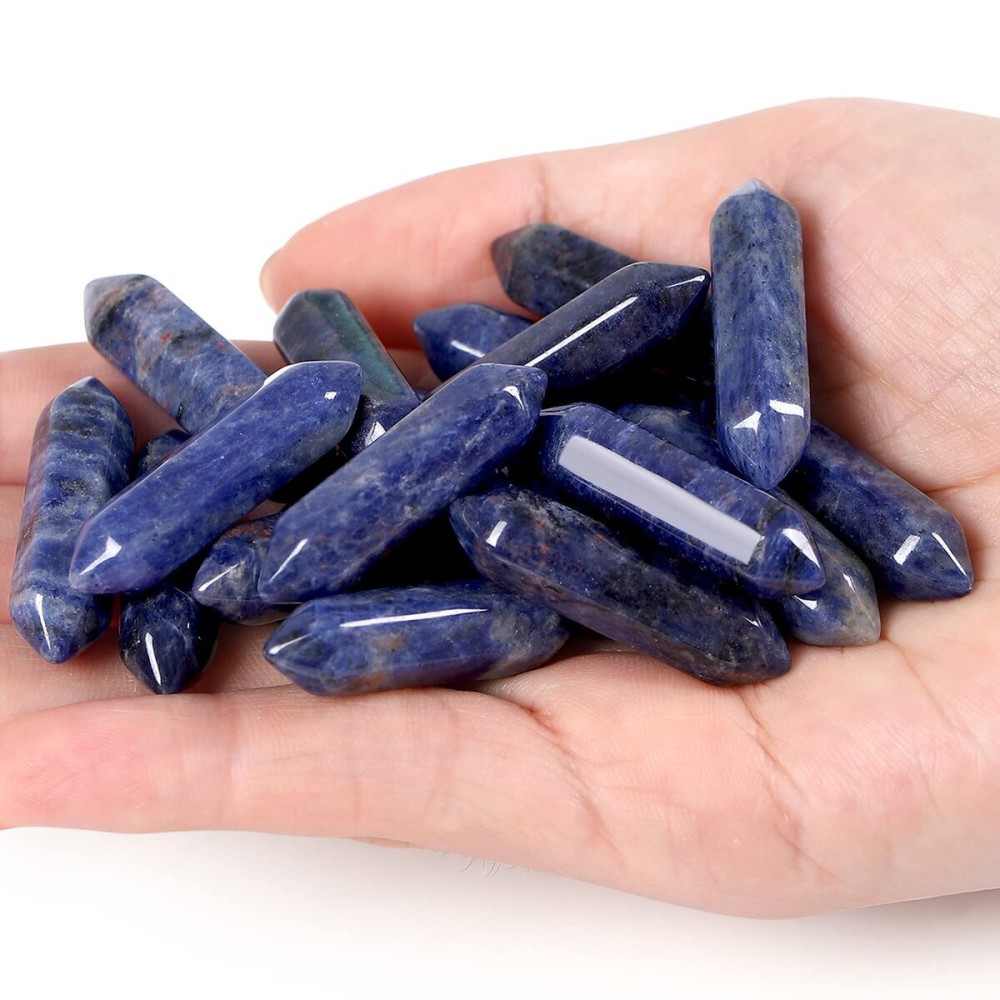 10 PCS Sodalite Healing Crystals Wands Polished Tumbled Stones Bulk Natural Hexagonal Pointed Reiki Energy Balancing Meditation Therapy Chakra Wand Set