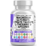Clean Nutraceuticals Magnesium Glycinate Complex 1000mg with L-Theanine 200mg Apigenin 50mg Citrate Taurate Supplement - 5-HTP GABA Passion Flower Lemon Balm L-Glycine Phosphatidylserine - 60 Count
