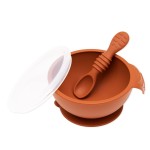 Bumkins Feeding Set with Suction, Includes Spoon and Lid, Training Essentials for Baby-Led Weaning, Toddler Self-Feeding, Babies Eating at 4 Mos Up, Clay