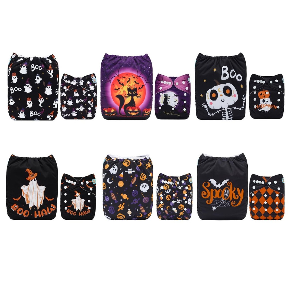 ALVABABY Baby Cloth Diaper 6 Pack with 12 Inserts One Size Cloth Diaper Covers Adjustable Washable Reusable for Baby Girls and Boys