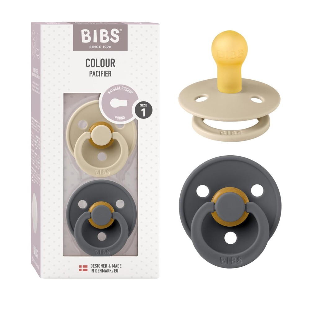 BIBS Pacifiers Colour Collection | Natural Rubber Baby Pacifier | Set of 2 BPA-Free Soothers | Made in Denmark | 6+ Months (Pack of 2) | Vanilla/Iron