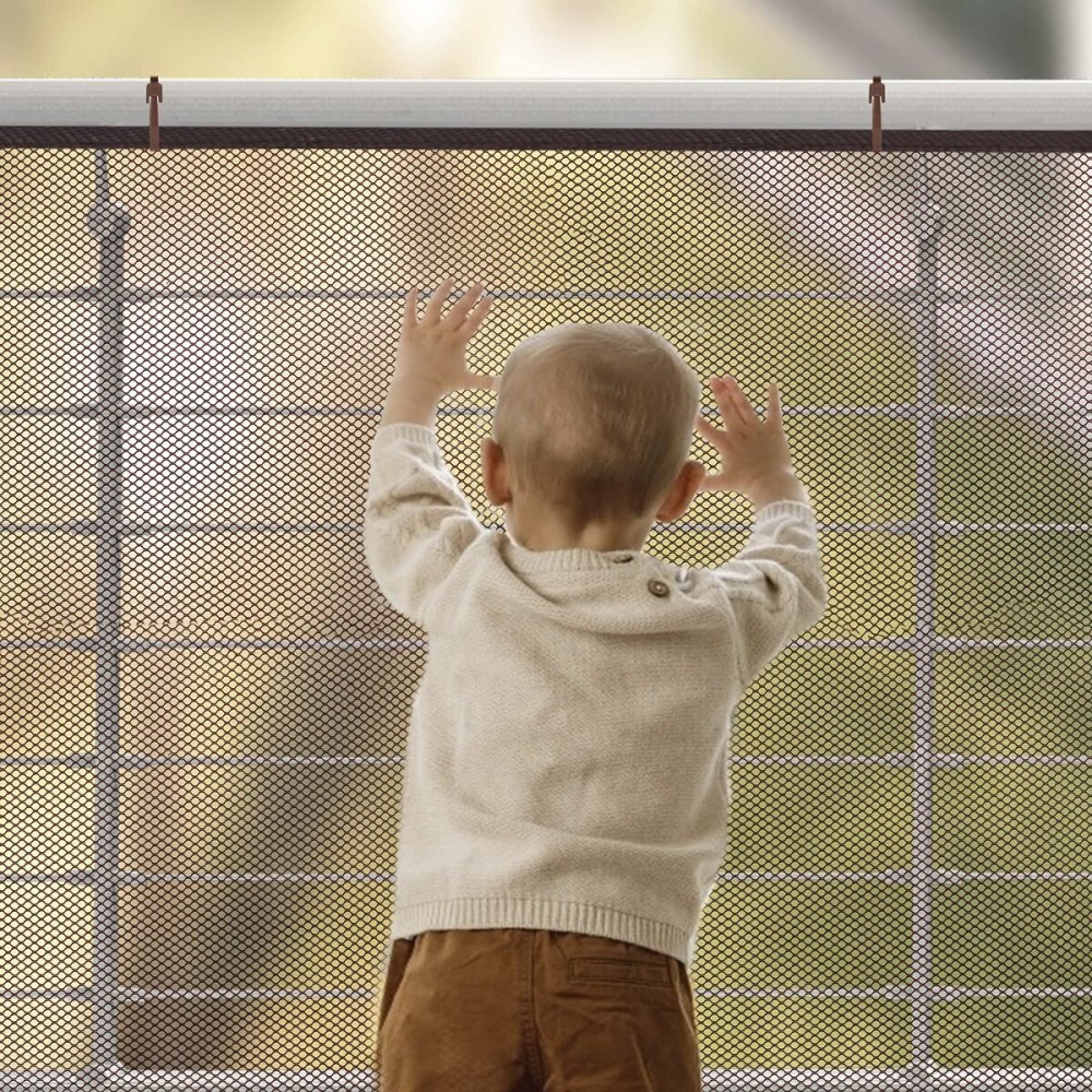 Child Safety Net, Durable Banister Guard for Baby Safety Stairs Railing Balcony Cribs, Banister Stair Mesh Baby Proofing, Easy to Install Stair Netting for Kids, Pets, Toys - (10ft Lx3ft H) Brown