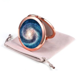 Dynippy Compact Mirror Rose Gold Makeup Mirror Folding Mini Pocket Mirror Portable Hand Mirror Double-Sided 2 x 1x Magnification for Woman Girls (Galaxy Space)