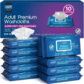 Inspire Adult Wet Wipes, Wash Cloths | Adult Wipes for Incontinence & Cleansing for Elderly, 8x12 (500CT (10 PACKS OF 50))