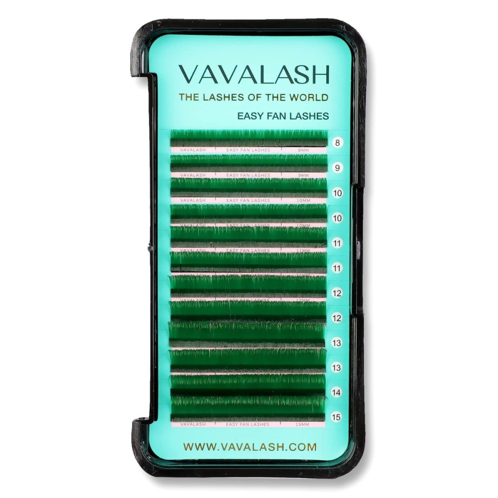 VAVALASH Colored Easy Fan Eyelash Extensions 0.07 C Curl 8-15mm Mixed Tray Green Self Fanning Lashes 2D-10D Colorful Volume lash extensionsGreen,0.07-C-8-15 Mix