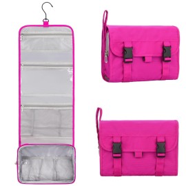 Relavel HangingTravel Toiletry Bag for Women, Large Capacity Toiletries Bag, Travel Essentials Organizer, Hanging Makeup Case for Accessories, Waterproof Bathroom Shower Bag (hot pink)