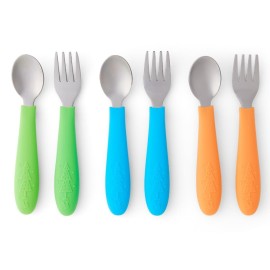 Elk and Friends Kids Silverware with Silicone Handle | Childrens Safe Flatware | Toddler Utensils | Baby Spoons + Forks | Stainless Steel Cutlery | Dishwasher Safe | 6 Pieces