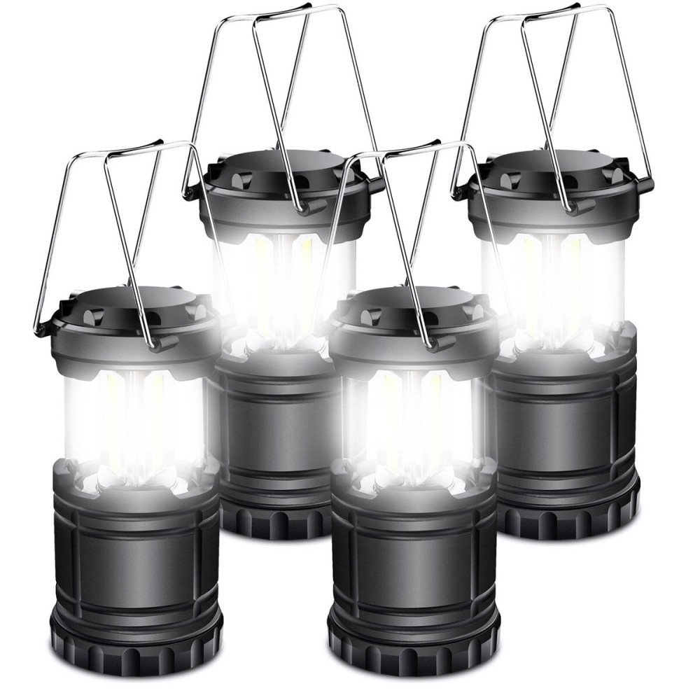EXTRASTAR 4 Pcs LED Camping Lantern, Battery Powered Compact LED Lanterns, Suitable Survival Kits for Hurricane, Waterproof Portable Emergency Light for Storm, Outages, Black