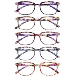 STASTEND 5 Pack Reading Glasses Blue Light Blocking for Women,Computer Readers with Spring Hinge (Multicolor-C2, 2.75, multiplier_x)