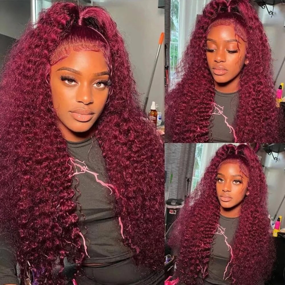 Pizazz 99J HD Lace Front Wigs Human Hair Pre Plucked 180 Density Burgundy Deep Wave Frontal Wigs 13x4 Natural Hairline Human Hair Wigs for Black Women(20 Inch)