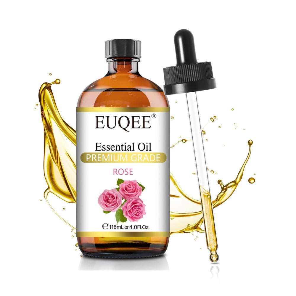 EUQEE Rose Essential Oil 118mL Large Capacity Rose Oil Premium Essential Oil with Glass Dropper for Diffuser, Soap & Candle Making, Aromatherapy - 4Fl. Oz