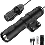 TOUGHSOUL M-Rail Picatinny Tactical Flashlight 1250 Lumens, Rechargeable Flashlight with Remote Pressure Switch LED Light with Rechargeable Batteries and Charger Included (M-Rail Mounted)