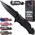 Legal Pocket Knife with 2.95 Serrated Blade, Glass Breaker, Seat Belt Cutter - EDC Sharp Folding Knives with Portable Clip - Small Tool for Tactical Camping Survival Hiking - Gifts for Men 6680