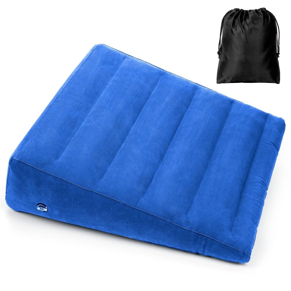 USHMA Inflatable Wedge Pillow, Portable Travel Wedge Pillow, Fast Inflation & Deflation Inflatable Wedge Pillows for Travel, Blow Up Sleeping Back Knee Bed (Blue)