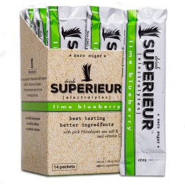 Superieur Electrolyte Powder Packets - Vegan Electrolyte Hydration Powder w/Sea Minerals - Keto Friendly, Non-GMO, Zero Sugar Electrolyte Supplement-Healthy Sports Drink -Lime Blueberry (14 Packets)