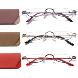 Viseng Half Frame Reading Glasses for Women Men Slim Half Moon Lens Readers Metal 3 pack Semi Rimless eyewear +2.0